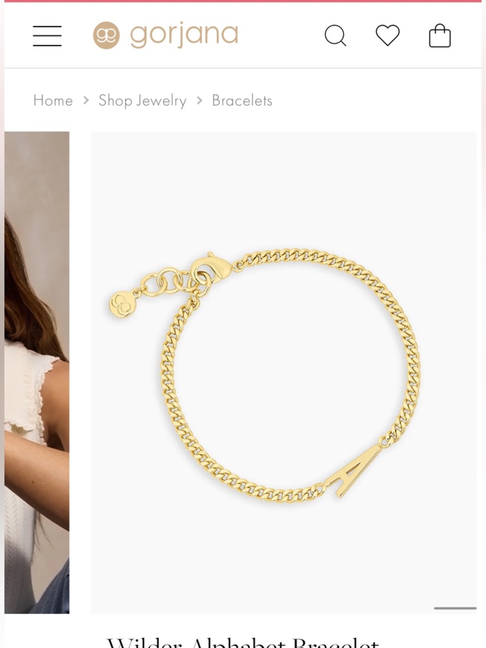 Gorjana Gold Wilder Alphabet “A” Curb Chain Bracelet